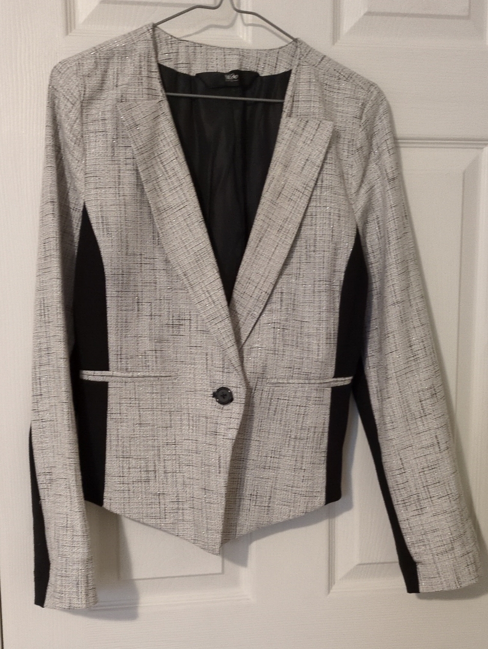 Textured Black & White Single-Button Blazer by Moschino